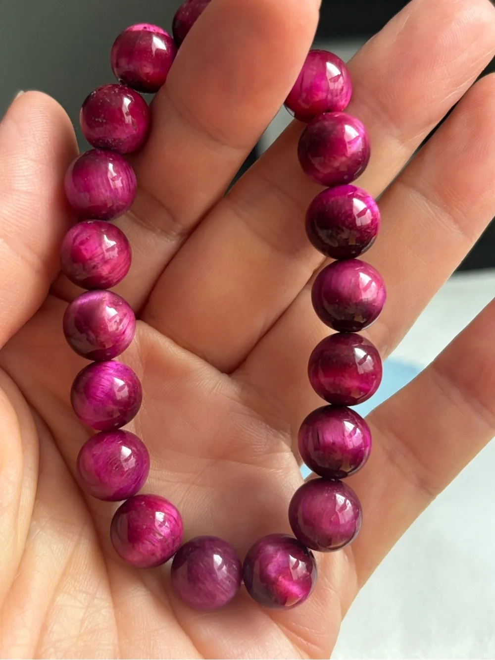 10mm Pink Tiger Eye Beaded Stretch Bracelet - Women Jewelry